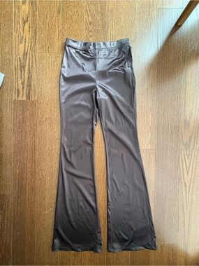 Satin Flared Pants in Charcoal Gray